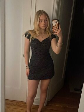 Brandy Melville Black Mini Dress with White Polka Dots
